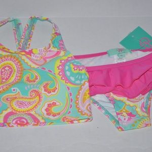 Girl's Paisley Bikini Swimsuit Pink Ruffles 4 5 6